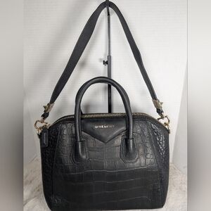 Givenchy Antigona Black Crocodile Stamped Leather Satchel handbag